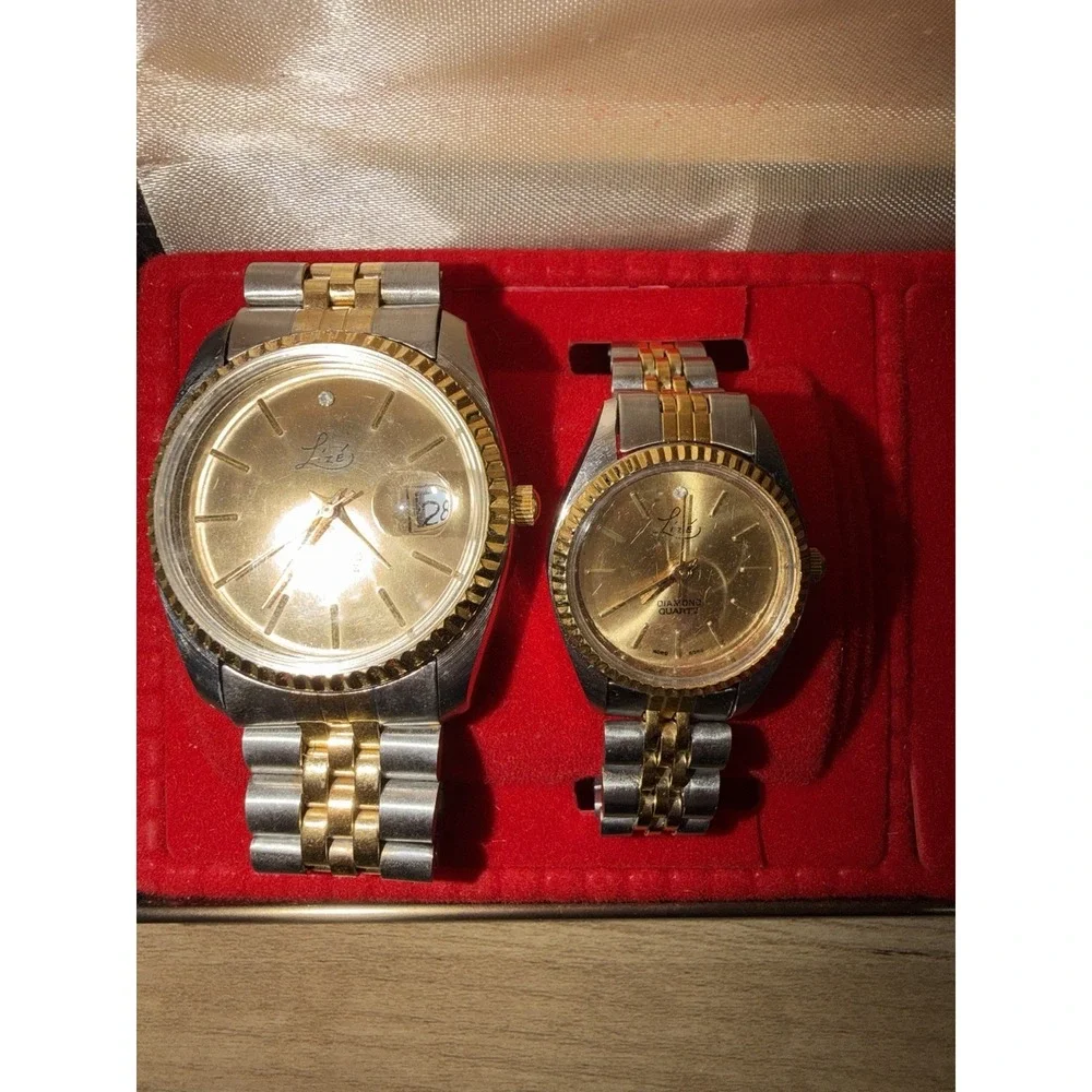 VTG Anne Klein Perfume Lize Watch Set Men's‎ & Women's  Set Gift Gold Silver J